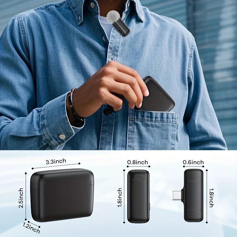 Draadloze lavalier microfoon + oplaadcase (windkap) voor telefoon/laptop