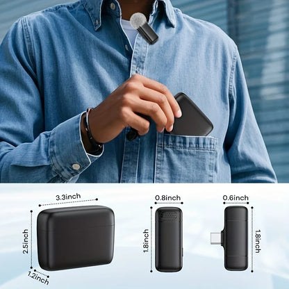Draadloze lavalier microfoon + oplaadcase (windkap) voor telefoon/laptop