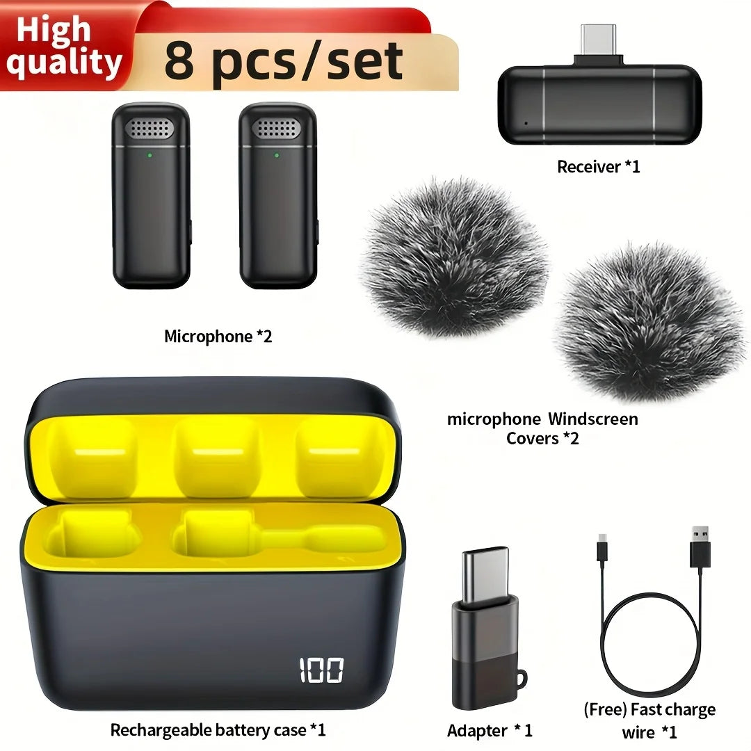 Draadloze lavalier microfoon + oplaadcase (windkap) voor telefoon/laptop