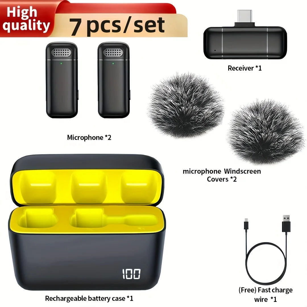 Draadloze lavalier microfoon + oplaadcase (windkap) voor telefoon/laptop