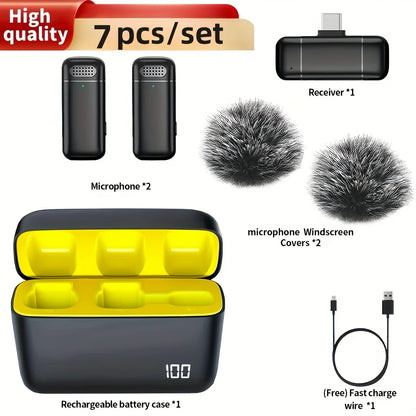 Draadloze lavalier microfoon + oplaadcase (windkap) voor telefoon/laptop