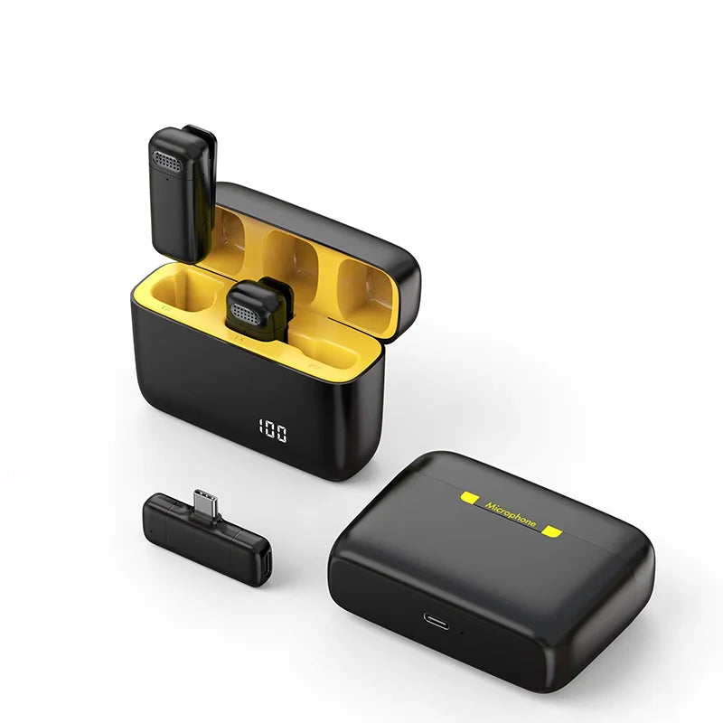 Draadloze lavalier microfoon + oplaadcase (windkap) voor telefoon/laptop